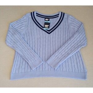 NWT Lands' End Women's V Neck Cable Knit Pullover Sweater Large Periwinkle Blue